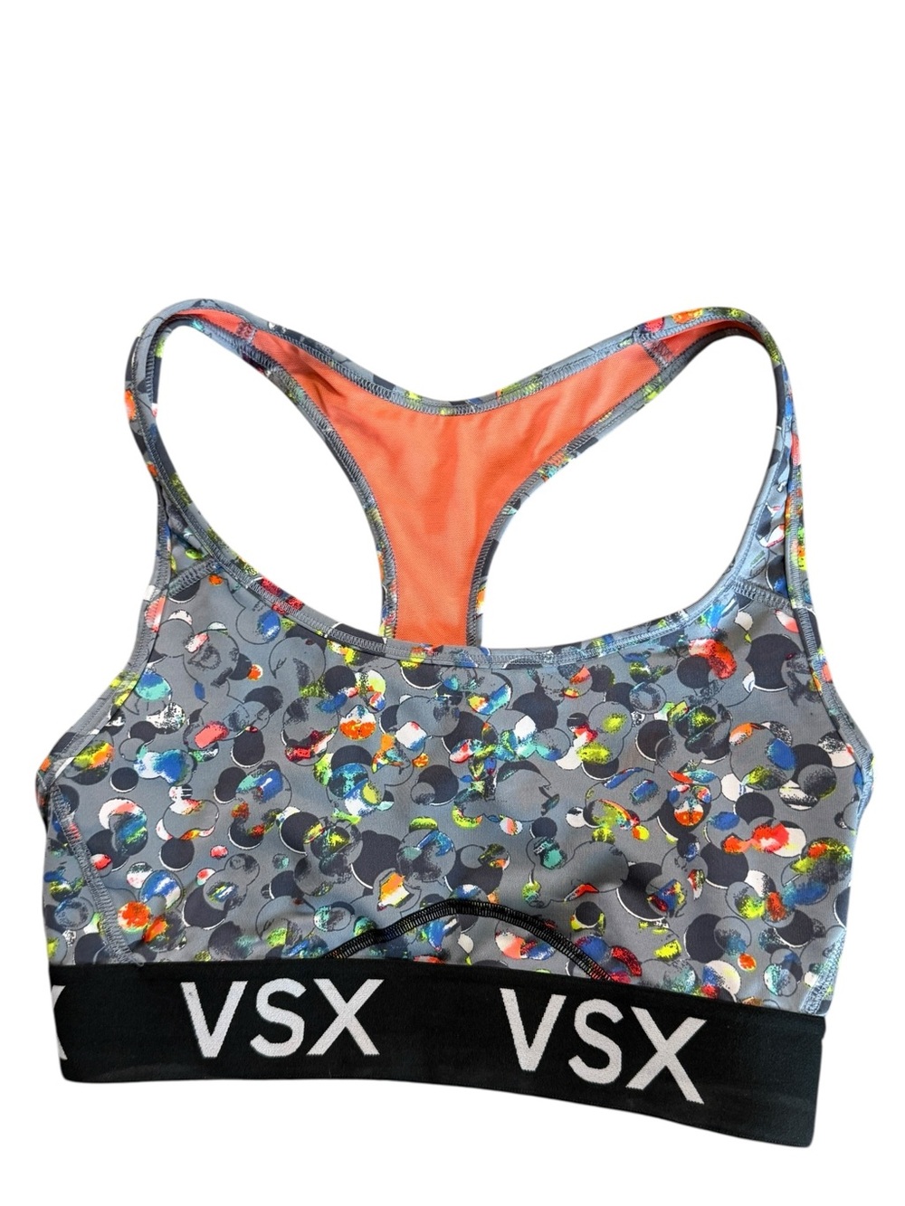 VSX Small Grey Floral-Spot Racerback Sports Bra with Orange Lining